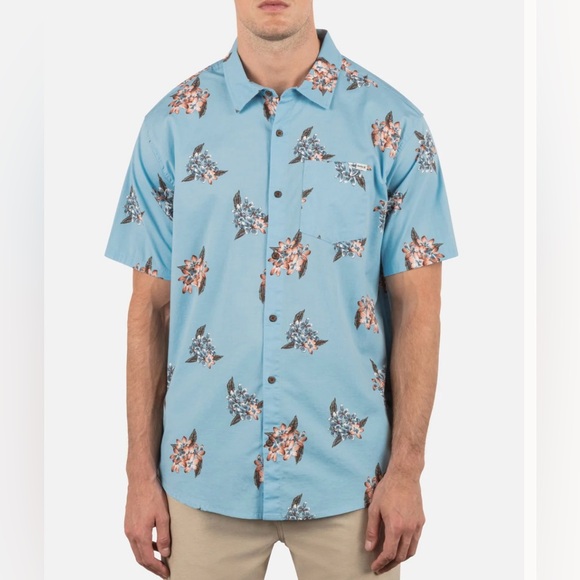 Hurley One & Only Lido Stretch Button Up Shirt Men’s XL Blue Dream - Picture 3 of 4